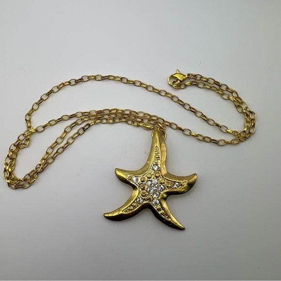 gold tone starfish pendant necklace beach sea vacation - Picture 2 of 4